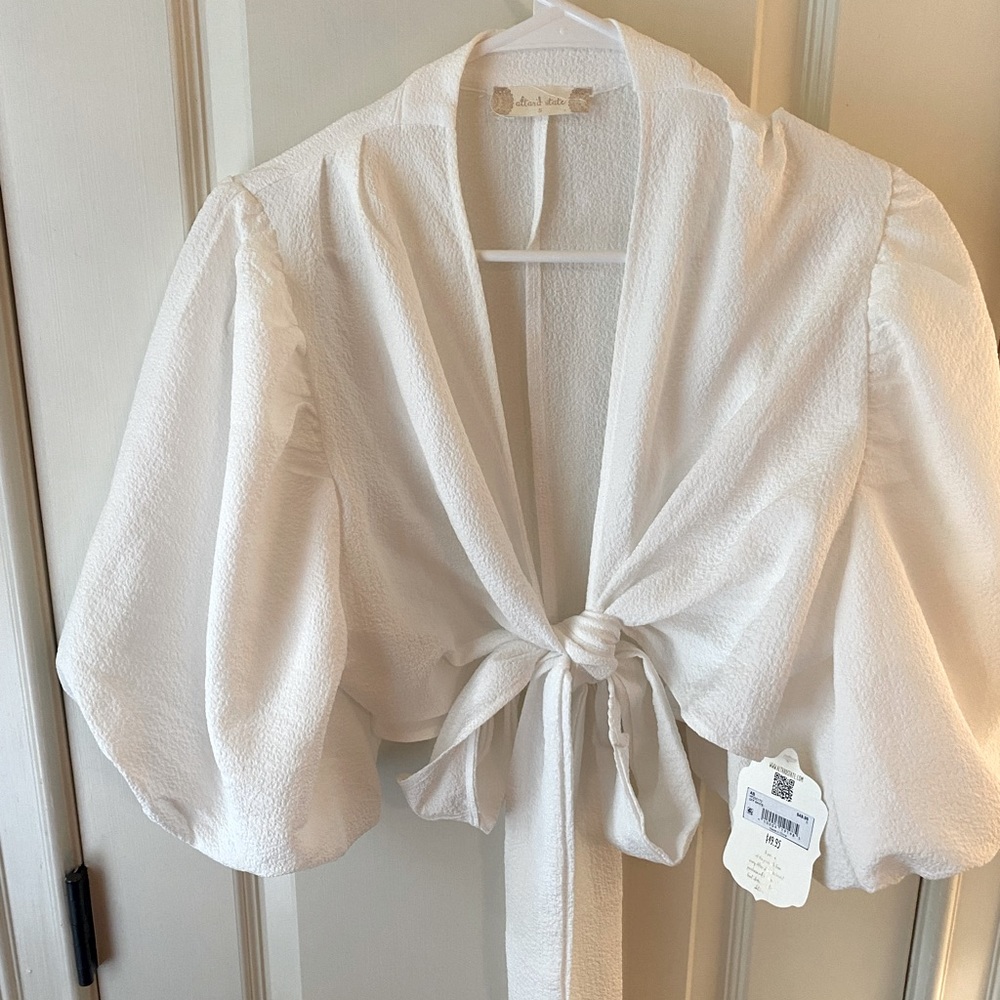 Altar’d State White Tie Puff Sleeve Shirt